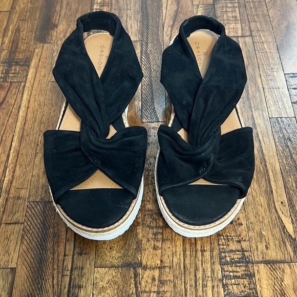 Caslon sandals Black suede platform Joelle twist with sling back elastic sz 7.5 - Picture 2 of 10